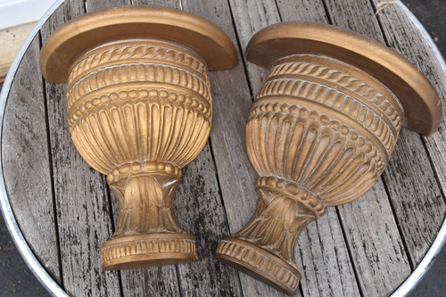 Vintage pair carved wood wall - vintage,